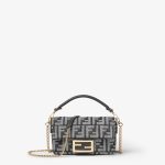 FENDI Baguette® Mini Dark blue denim-effect FF jacquard bag